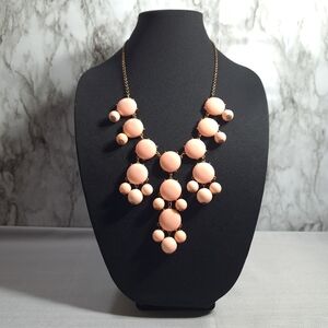 Vintage Women Necklace Boho Salmon Colored Bubble Bib Bronze Tone‎ Chain 16 inch